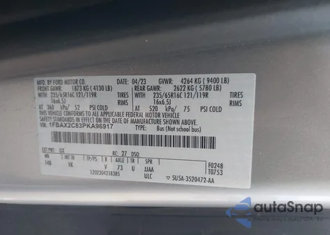 2023 Ford Transit-350 Passenger Van Xl z USA, uszkodzony, nr VIN 1FBAX2C83PKA96917